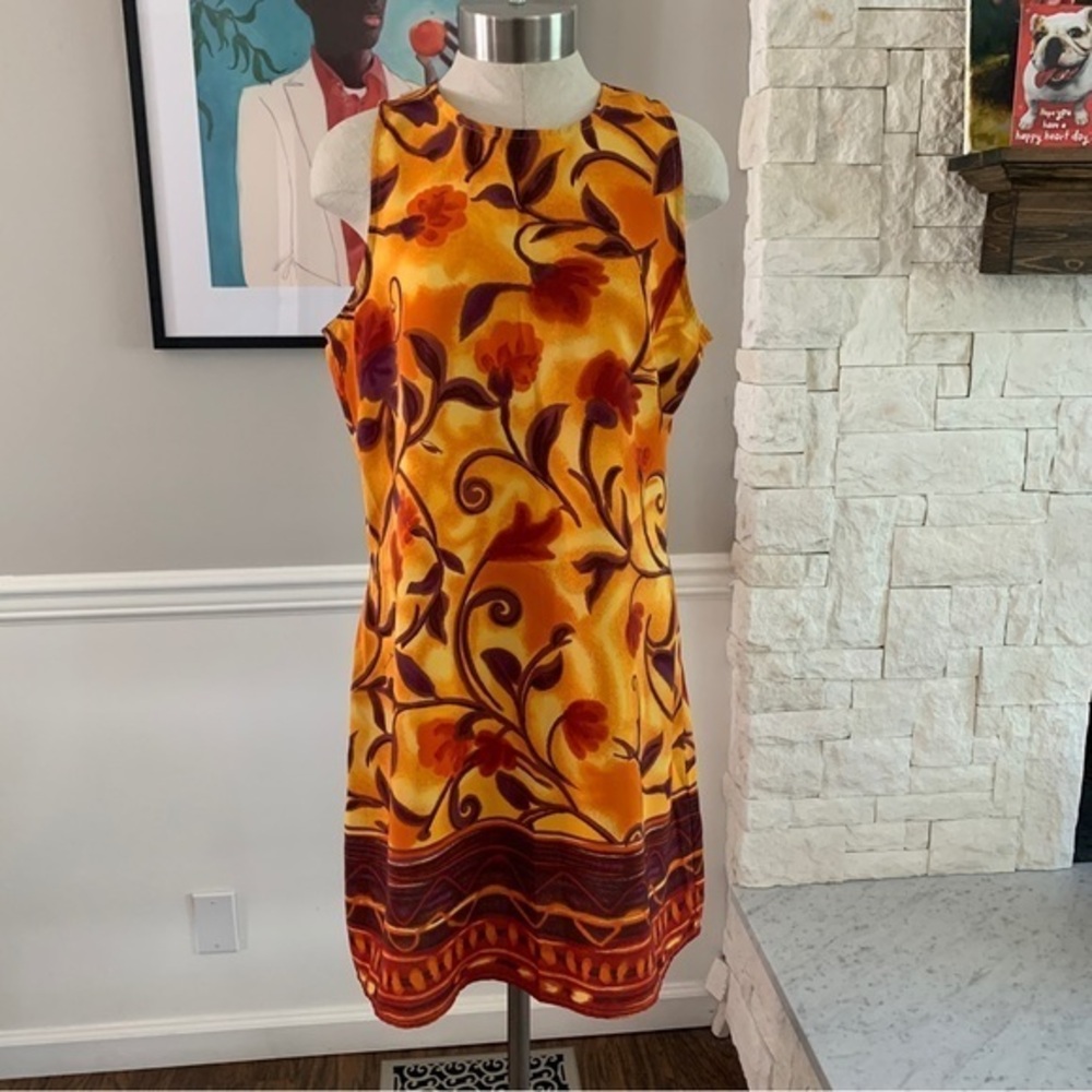 Vintage 90s California Concepts Tank Dress Sheath Style Floral Print Size Medium